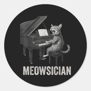 Funny Cat Playing Piano Music Pun Meowsician Band Classic Round Sticker