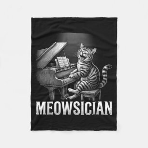 Funny Cat Playing Piano Music Pun Meowsician Band Fleece Blanket