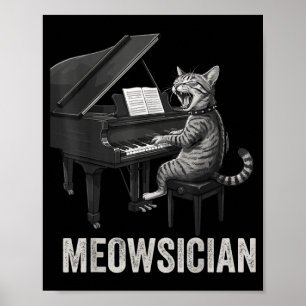 Funny Cat Playing Piano Music Pun Meowsician Band Poster
