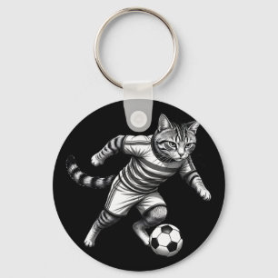 Funny Cat Playing Soccer For Players And Cat Lover Key Ring