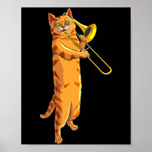 Funny Cat Playing Trombone Gift Cool Kitten Musici Poster