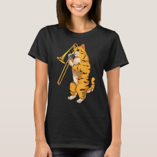 Funny Cat Playing Trombone Gift Cool Kitten Musici T-Shirt