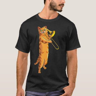 Funny Cat Playing Trombone Gift Cool Kitten Musici T-Shirt