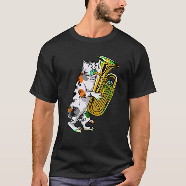 Funny Cat Playing Tuba Gift Cute Kitten Musician F T-Shirt (Front)