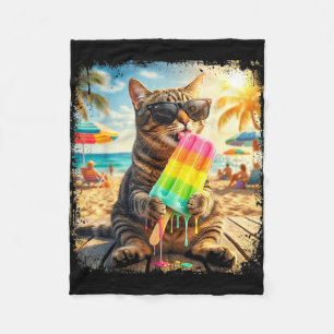 Funny cat popsicle summer animal sunglasses meme fleece blanket