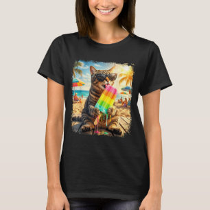 Funny cat popsicle summer animal sunglasses meme T-Shirt