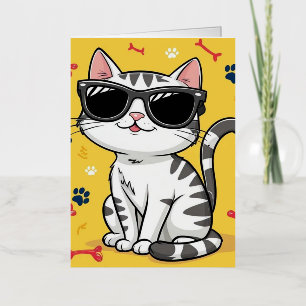 Funny Cat Poster, Cartoon cat wearing sunglasses Foil Greeting Card