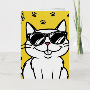 Funny Cat Poster, Cartoon cat wearing sunglasses Foil Greeting Card