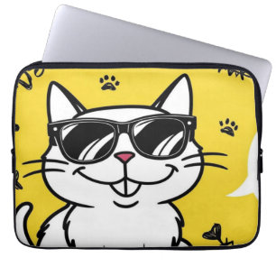 Funny Cat Poster, Cartoon cat wearing sunglasses Laptop Sleeve