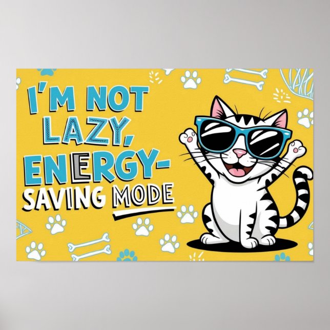 Funny Cat Poster, Cartoon cat wearing sunglasses  Poster (Front)