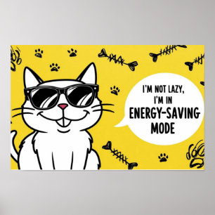 Funny Cat Poster, Cartoon cat wearing sunglasses  Poster