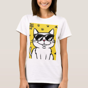Funny Cat Poster, Cartoon cat wearing sunglasses  T-Shirt