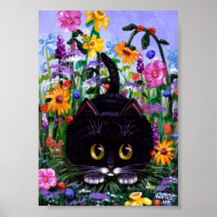 Funny Cat Poster Floral Flowers Creationarts