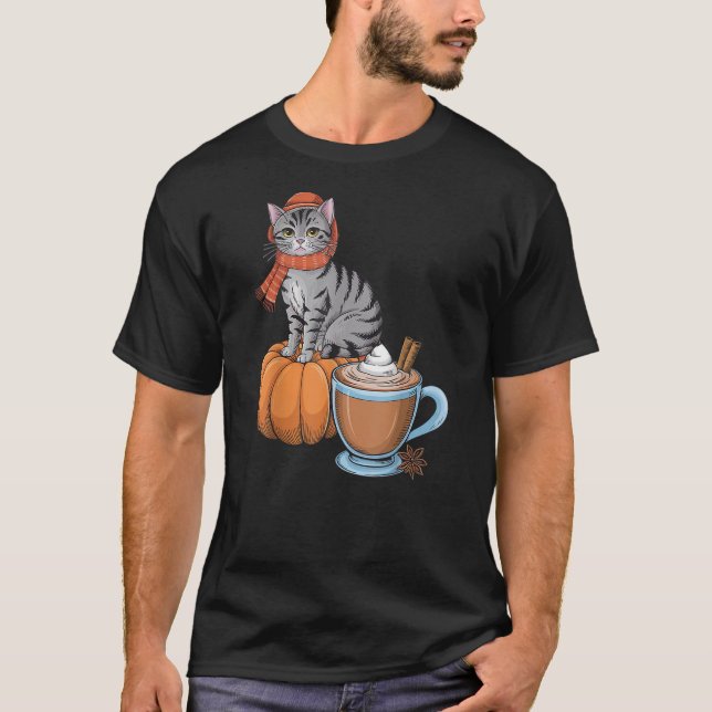 Funny Cat Pumpkin Spice Coffee Thanksgiving Autumn T-Shirt (Front)