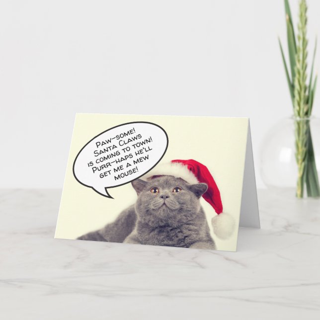 Funny cat pun Christmas Xmas customizable Holiday Card (Front)
