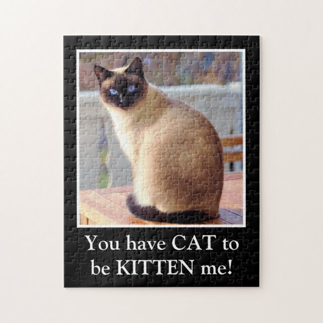 Funny Cat Pun Clever Siamese Cat Kitten Blue Eyes Jigsaw Puzzle (Vertical)