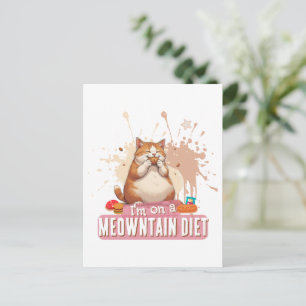 Funny Cat Pun Quote Cute Chubby Cat Food Humour Postcard