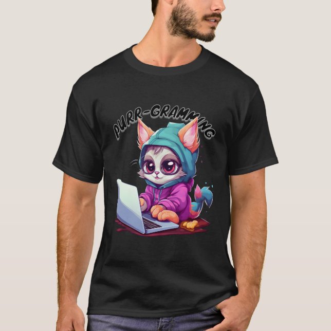 Funny Cat Pun Tech Savvy Kitten Programming Pun Ki T-Shirt (Front)