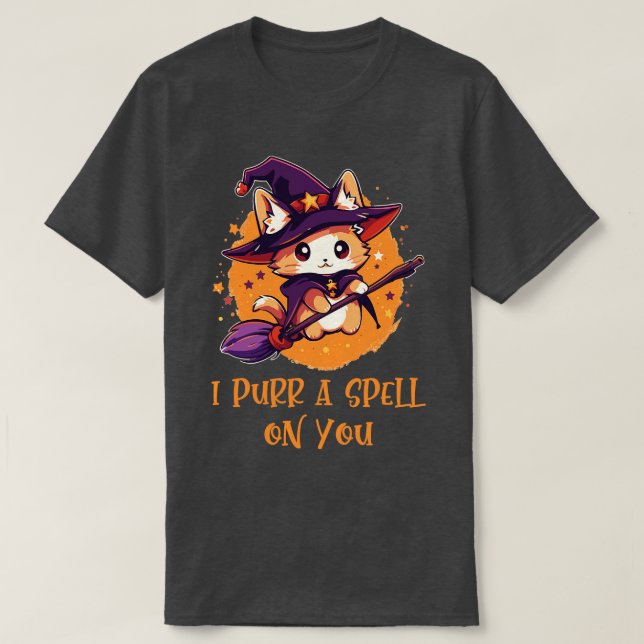 Funny Cat Pun Witch Spell Graphic Men Kids Women H T-Shirt (Design Front)