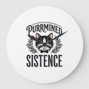 Funny Cat Purrmined Sistence Vintage Graphic_1 Large Clock