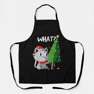 Funny Cat Pushing Christmas Tree Over Cat What Chr Apron