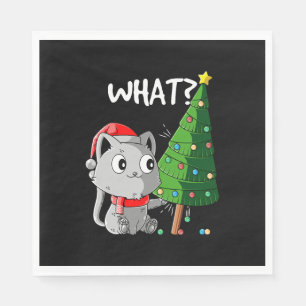 Funny Cat Pushing Christmas Tree Over Cat What Chr Napkin