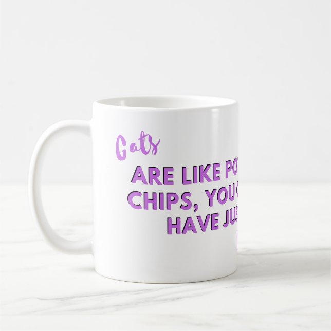 Funny Cat Quote: Cats are Like Potato Chips Purple Coffee Mug (Left)