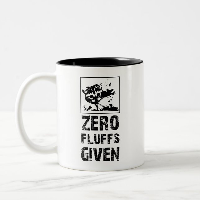 Funny Cat Quote: Zero Fluffs Given Two-Tone Coffee Mug (Left)