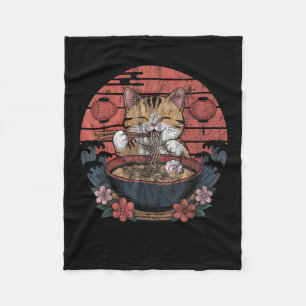 Funny Cat Ramen Graphic Tee Japanese Kawaii Anime Fleece Blanket