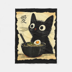Funny Cat Ramen Graphic Tee Japanese Kawaii Anime Fleece Blanket