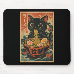 Funny Cat Ramen Graphic Tee Japanese Kawaii Anime Mouse Pad