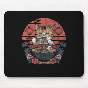 Funny Cat Ramen Graphic Tee Japanese Kawaii Anime  Mouse Pad