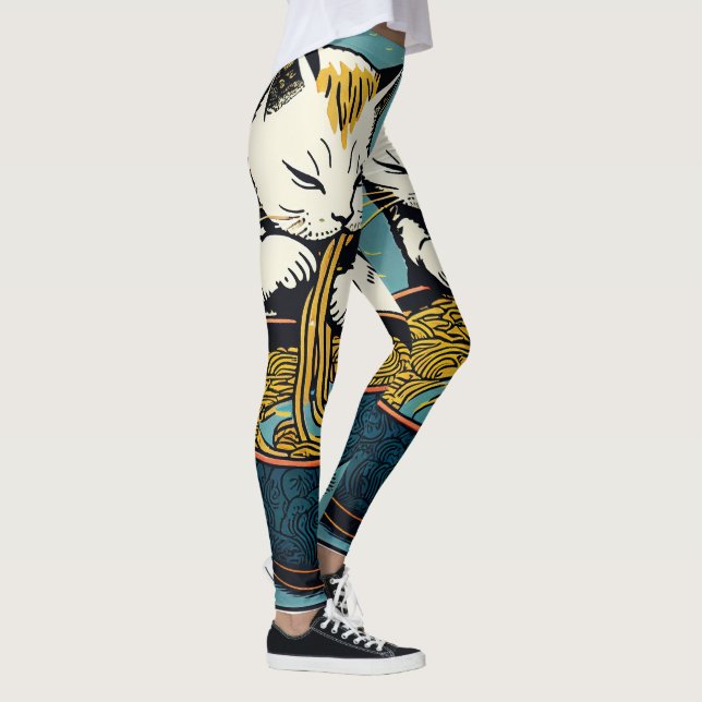 Funny Cat Ramen Japanese Art Leggings (Right)