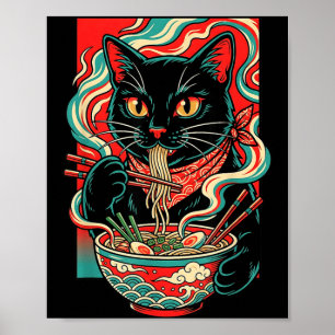 Funny Cat Ramen Japanese Graphic Kawaii Retro Poster