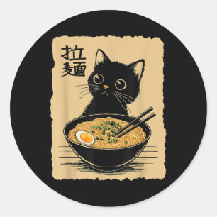 Funny Cat Ramen Tee Cute Kawaii Japanese Anime Noo Classic Round Sticker