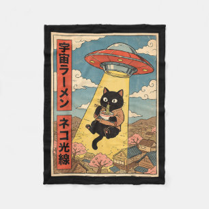 Funny Cat Ramen Ufo Japanese Anime For Men Women T Fleece Blanket