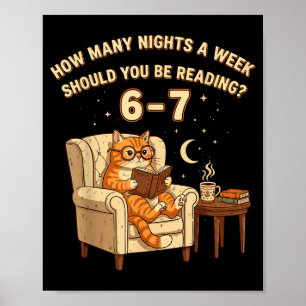 Funny Cat Reading 6-7 Meme Englieacher Book Lover  Poster