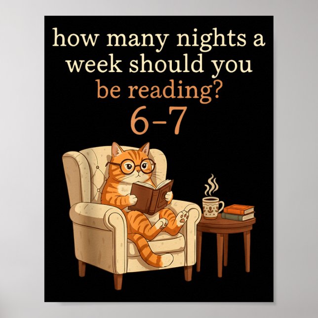 Funny Cat Reading 6-7 Meme Englieacher Book Lover  Poster (Front)