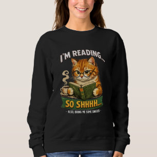 Funny Cat Reading Book Black Sweatshirt Retro