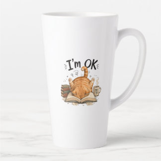 Funny Cat Reading Books Coffee Lover Graphic Latte Mug
