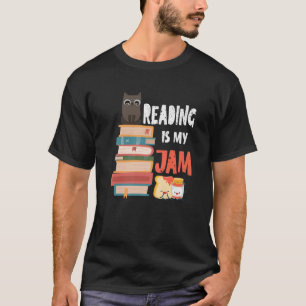 Funny Cat Reading Is My Jam T Teacher Book Nerds T-Shirt