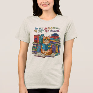 Funny Cat Reading T-Shirt – Cat Lover Gift Tri-Blend Shirt