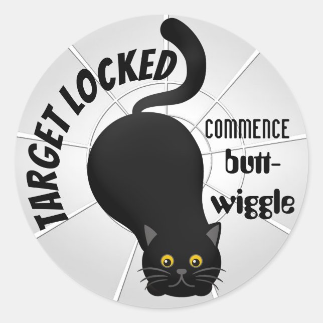 Funny Cat Ready to Pounce Classic Round Sticker (Front)