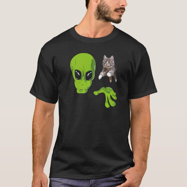 Funny Cat Retro Alien UFO Premium T-Shirt (Front)