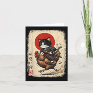 Funny Cat Riding Chicken Japanese Samurai Cat Card