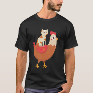 Funny Cat Riding Chicken Lover Whimsical Kitten Cu T-Shirt