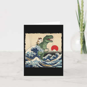 Funny Cat Riding Dinosaur Cool Cat In Sungles Wave Card