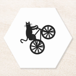 Funny Cat Riding Trick Bike Novelty Women Men Kids Paper Coaster