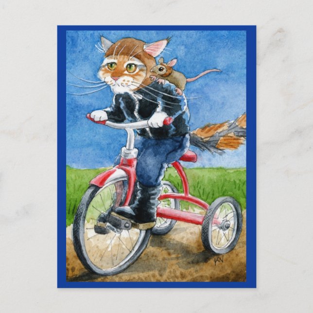 Funny Cat Riding Tricycle postcard (Front)