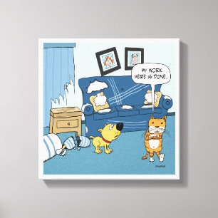Funny Cat Rips Up the Room Wrapped Canvas